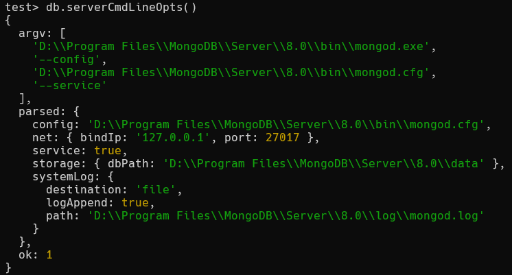 图10-1 db.serverCmdLineOpts()输出结果