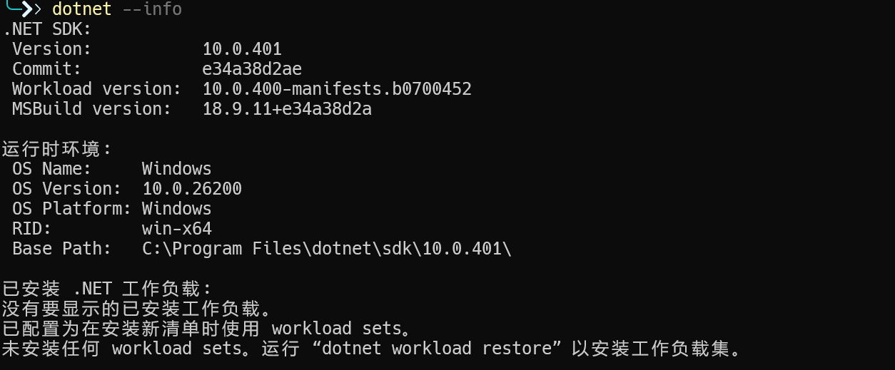 图2 dotnet –info执行结果